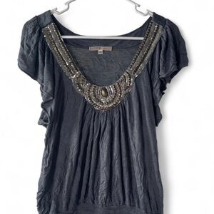 julie's closet Gray/Blue Beaded Scoop Neck Tunic